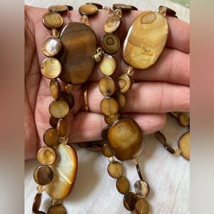 Premier Designs Tigers Eye Shells Beaded 60” Long‎ Necklace